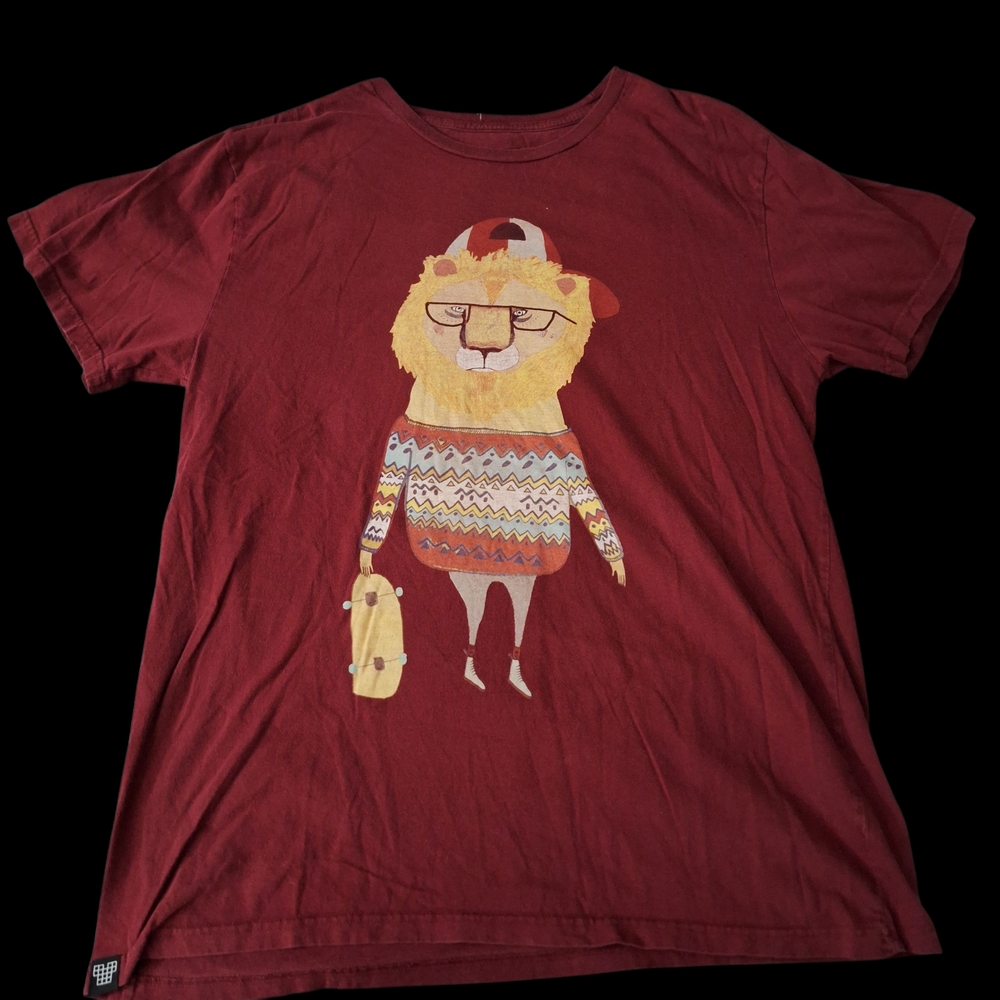 Dedicated Organic Cotton Hipster Skater Lion Graphic Tee - Size XL
